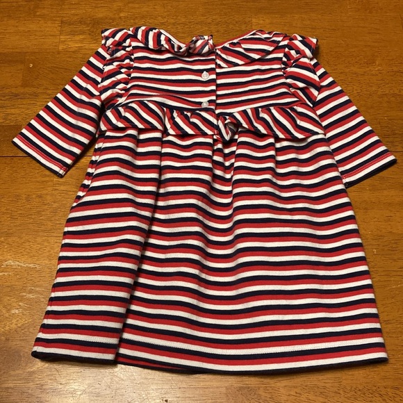Janie And Jack Baby Girls Sz 6-12 Month Red White Blue Striped Knit Ruffle Dress - Picture 4 of 8
